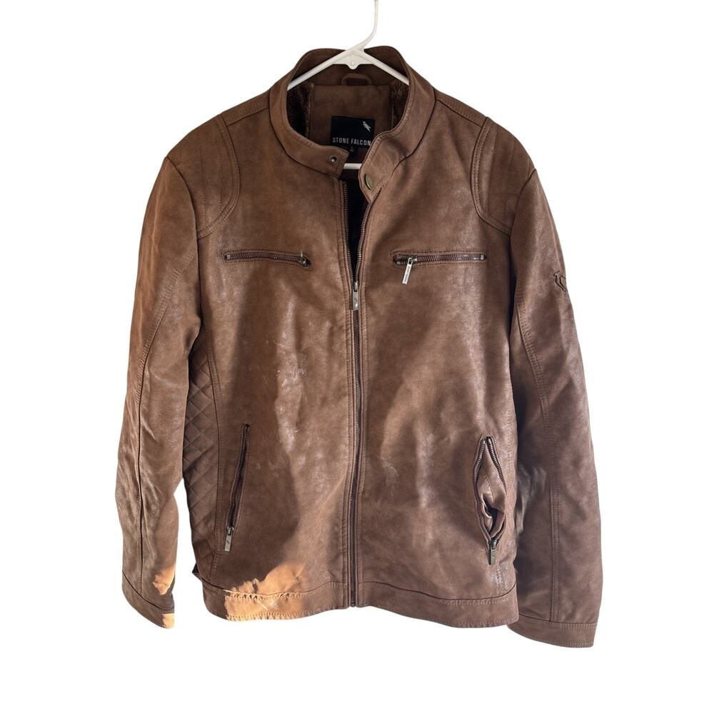 Stone Falcon men's brown racer jacket Size Large